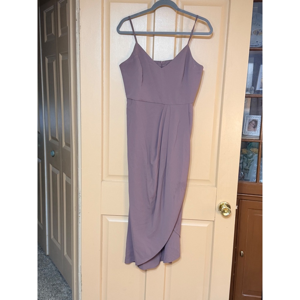 Lulu's Violet Mauve Spaghetti Strap Midi Cocktail Dress Zip Draper Large